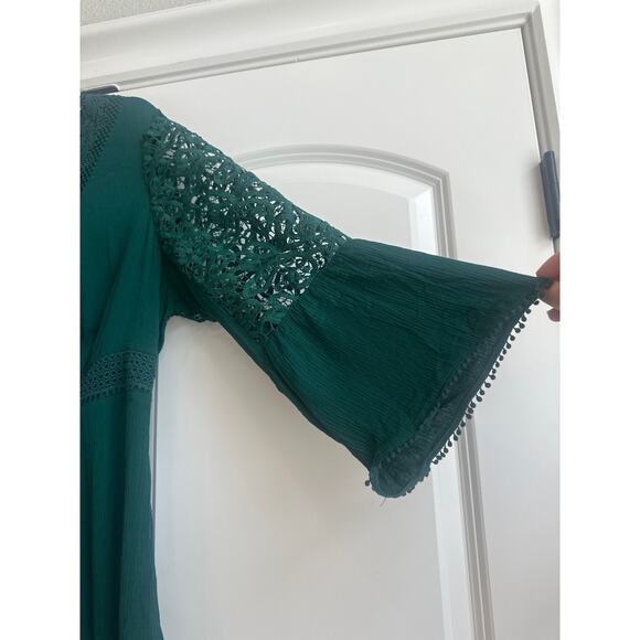 Torrid Emerald Green Boho Lace Eyelet and Frills Flowy Blouse - Picture 4 of 6